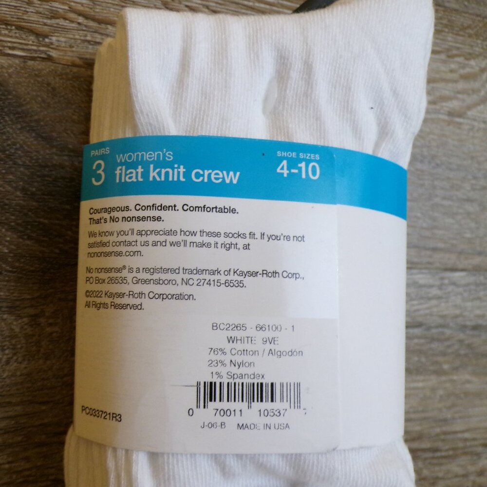 No nonsense Women's NWT Flat Knit Crew 3 Pair Casual Socks White Size 4-10 USA - Picture 4 of 4